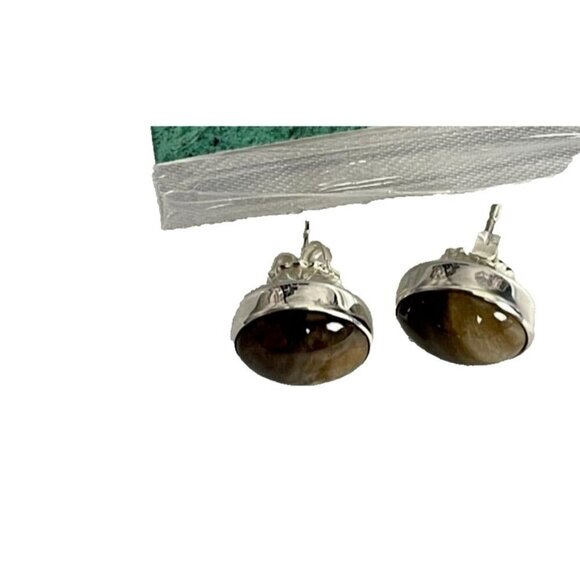 Jay King Cabochones Petrified Wood Set in .925 Sterling Silver Stud Earrings - Picture 4 of 4